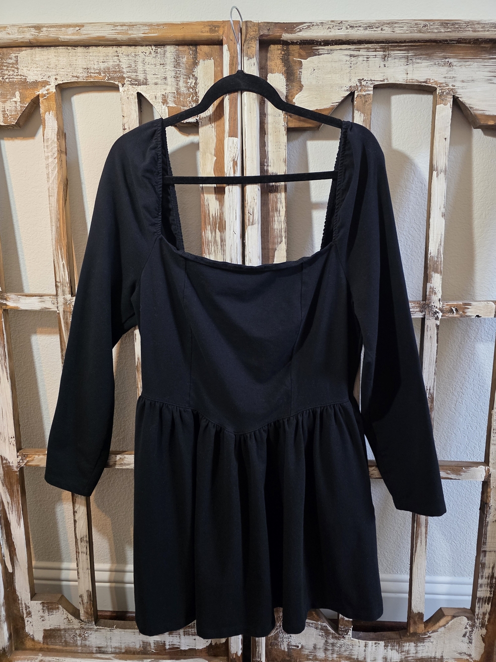 Aerie Black Long Sleeve Mini Dress Smocked Back Fit & Flare XL